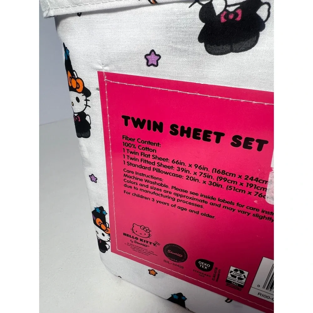 Hello Kitty Halloween Witch Twin Sheet Set 3pc 100% Cotton Pumpkins Fall